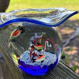 Art glass candle pedestal with ocean life